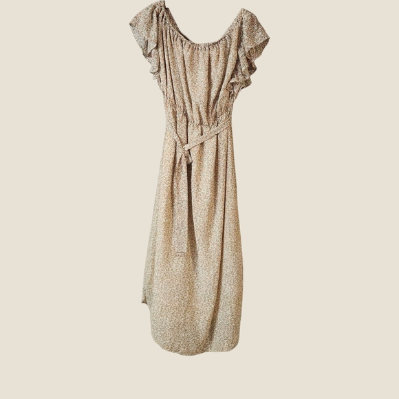 NWOT All in Favor Floral Midi Dress in Cream and Brown Sz S - Picture 3 of 9